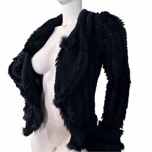 Alberto Makali rabbit Black Fur knit lux cardigan jacket top vintage rare sz M